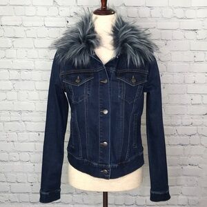 MAX JEANS Faux Fur Collar Denim Jacket sz XS